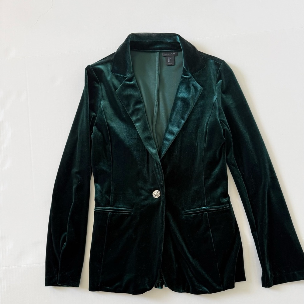 Tahari Dark Green Velvet Blazer